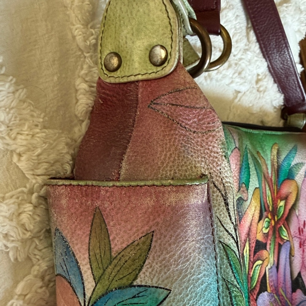 Anuschka Purple Leather Tote with Tan Trim - Picture 15 of 15